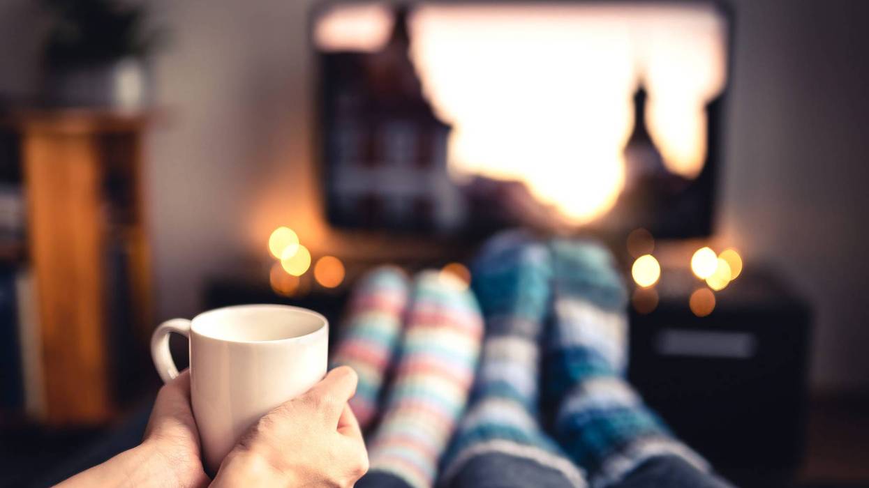 Couple, Couch, Mug, Socks, Television, Christmas Movies, Christmas