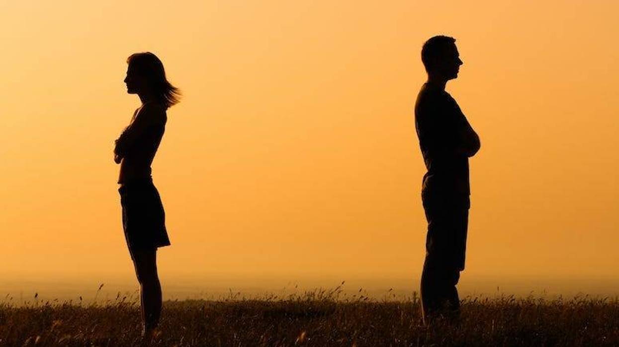 Couple, Divorce, Field, Facing Away, Sunset