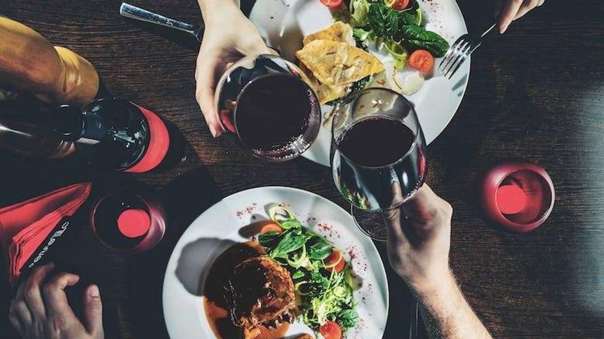 Couple enjoying a romantic steak dinner