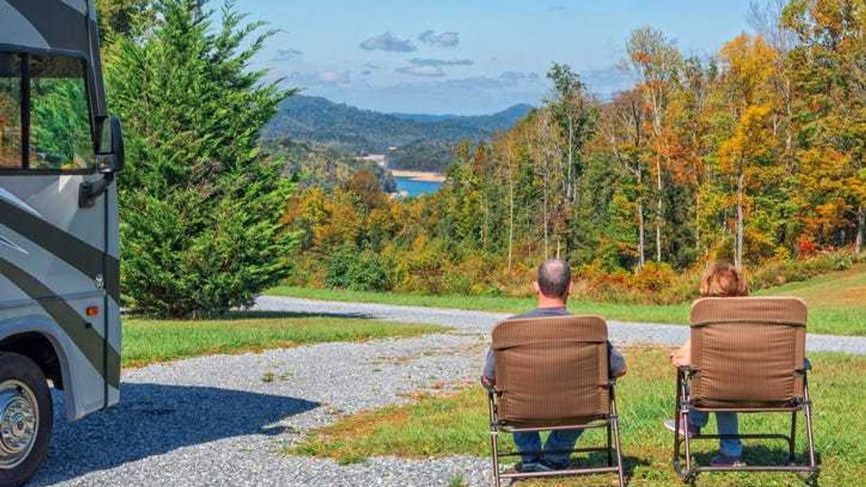 Couple Enjoying The View From Their RV Campsite In West Virginia