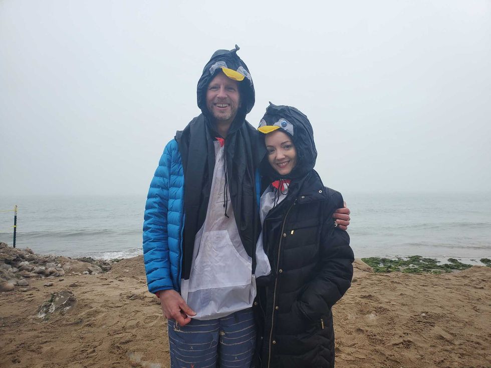 Couple from Kansas City, Missouri at polar plunge.