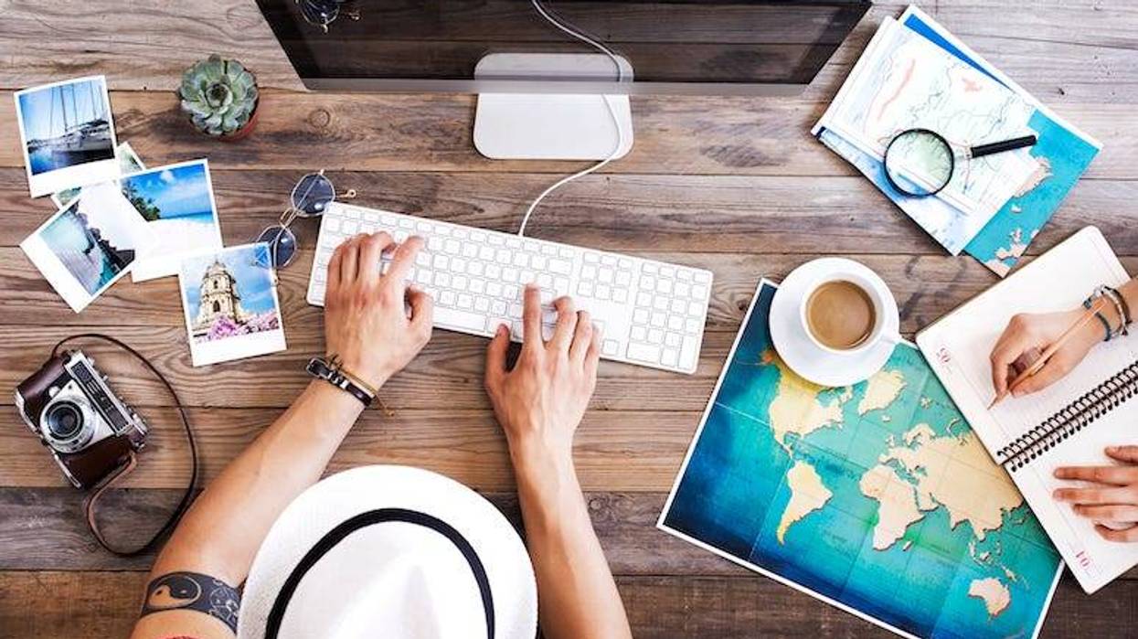 Couple planning tropical vacation