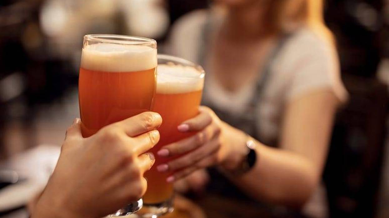 Couple toasting beer at the bar