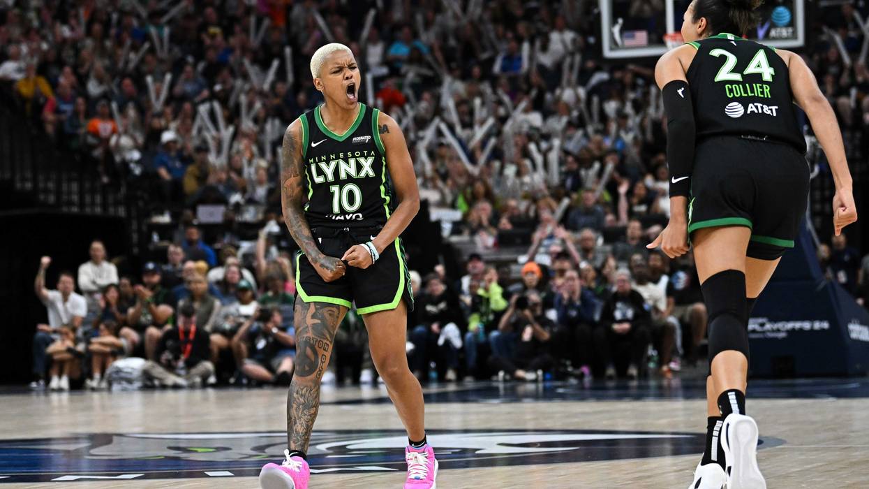 Courtney Williams #10 of the Minnesota Lynx celebrates after making a shot in the third quarter in Game Two of Round One of the WNBA Playoffs against the Phoenix Mercury at Target Center on September 25, 2024 in Minneapolis, Minnesota.