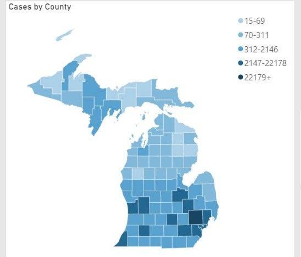 COVID-19 cases by county as of 10/13/20