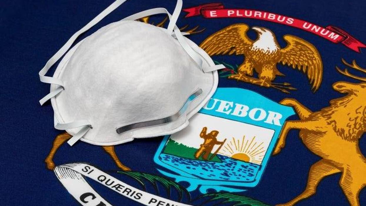 COVID-19 mask and Michigan flag