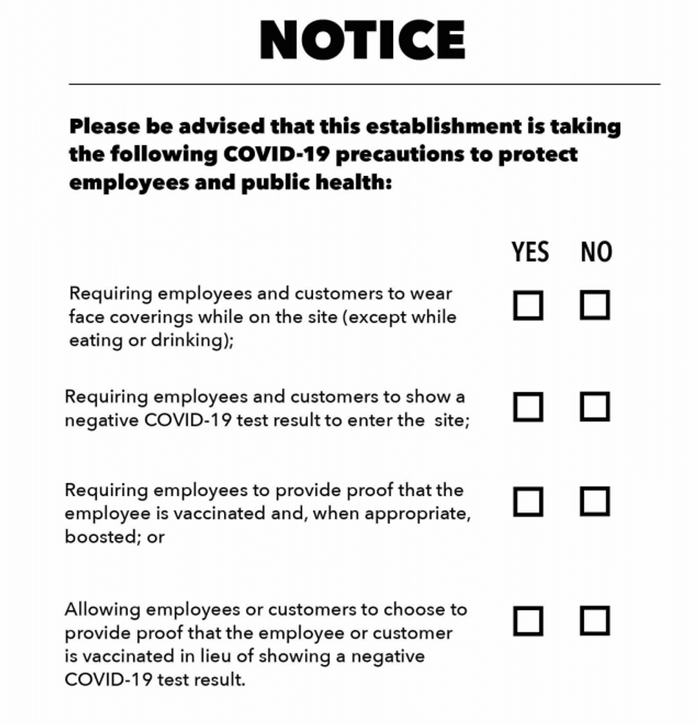 COVID-19 protections signage requirement
