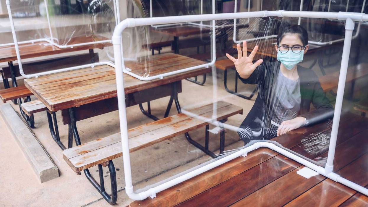 COVID shields stock photo.