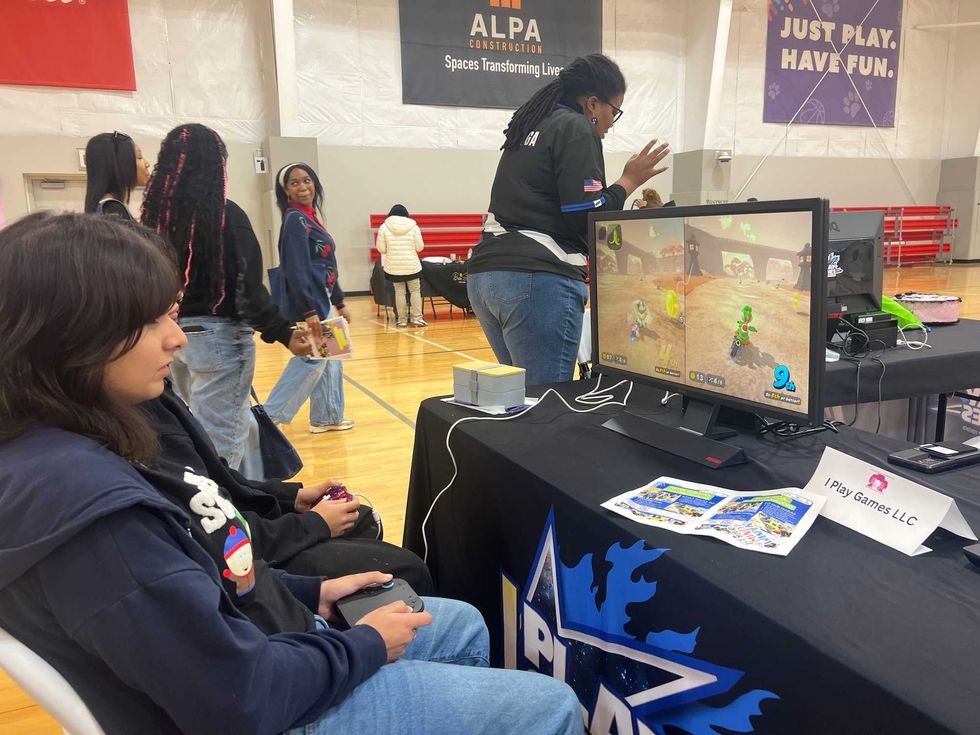 CPS high school students take part in a female gaming station at the second annual Women in STEM Career Fair.