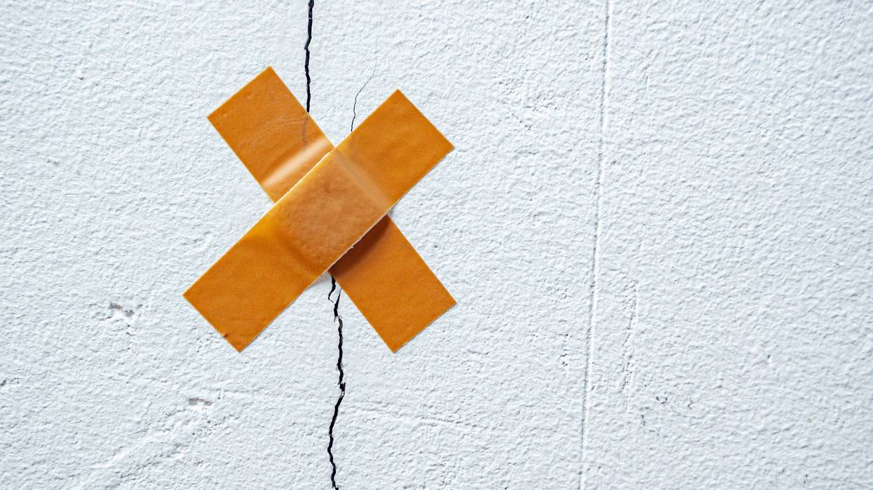 Crack in wall, with bandage