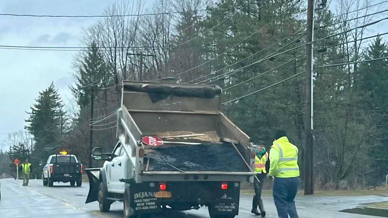 Crew repairing potholes on Seneca Street in Elma, N.Y. (3/17/2023)