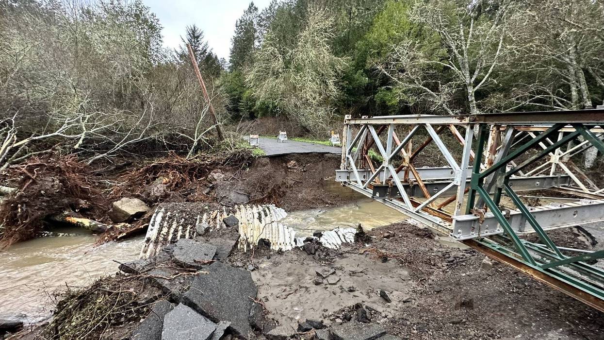 Crews are working on Salmon Creek Rd, near Bodega to construct a Bailey Bridge to re-connect a portion of road destroyed by the storms.