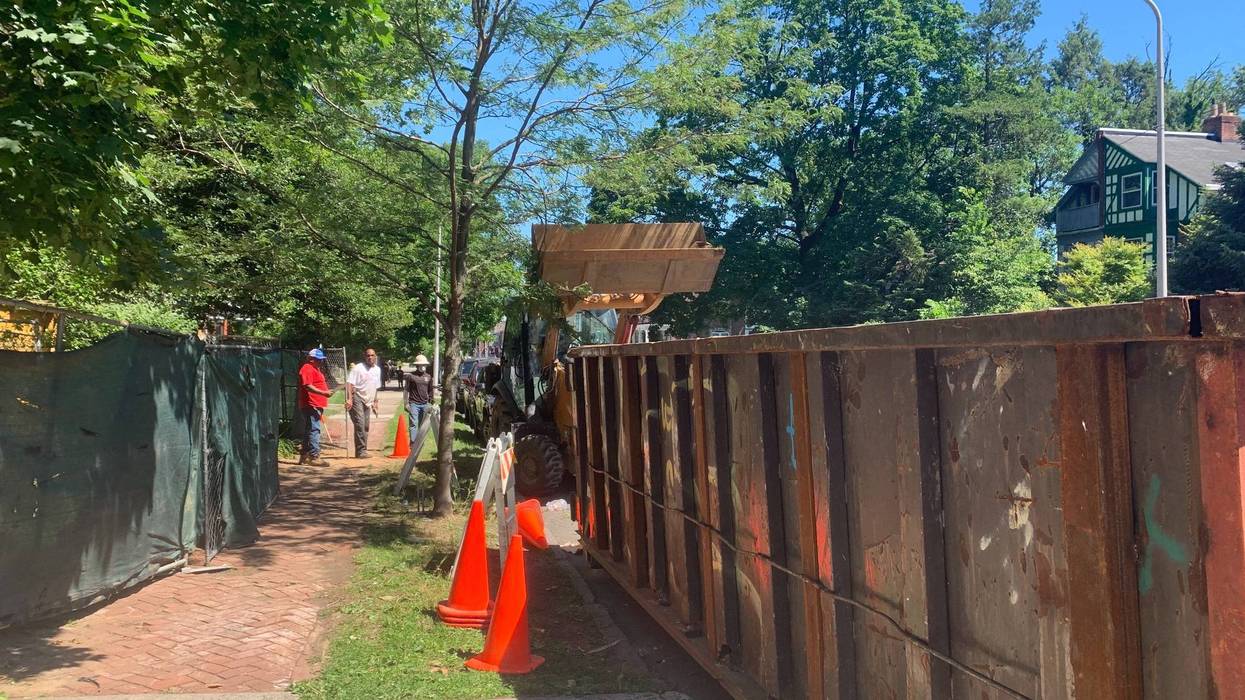 Crews beginning the demolition of the Pearson House in Germantown.