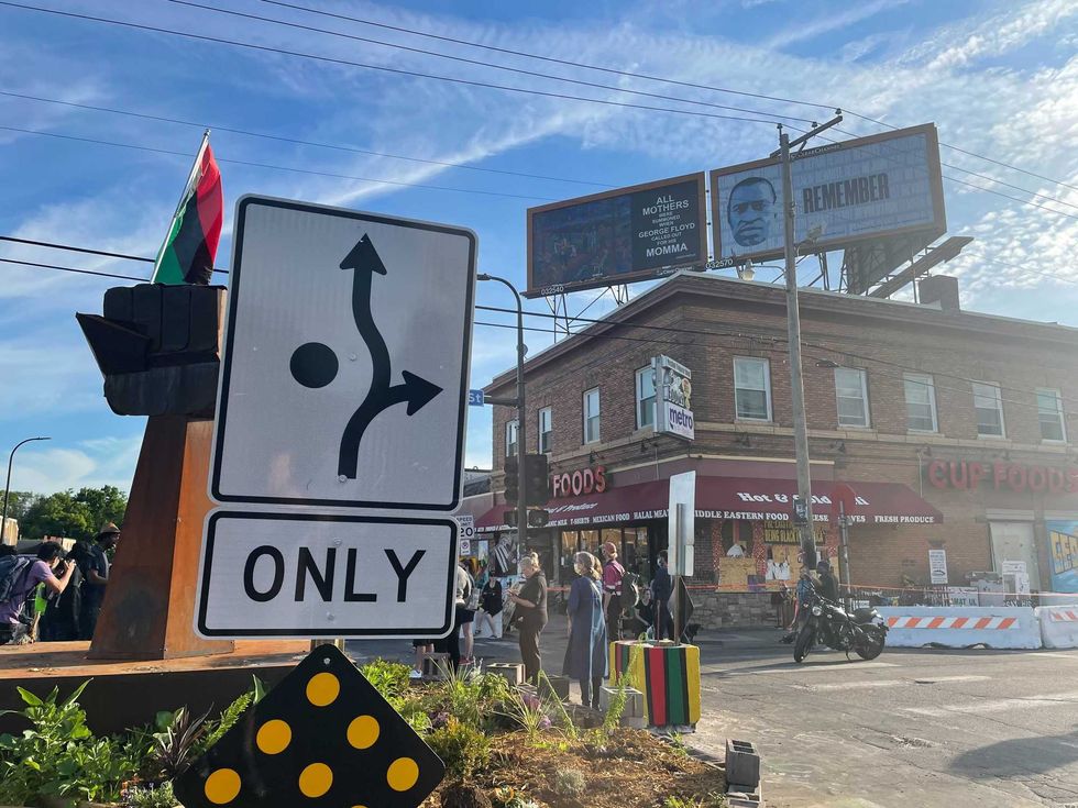 Crews have made the George Floyd Memorial a roundabout so that traffic can flow through 38th and Chicago