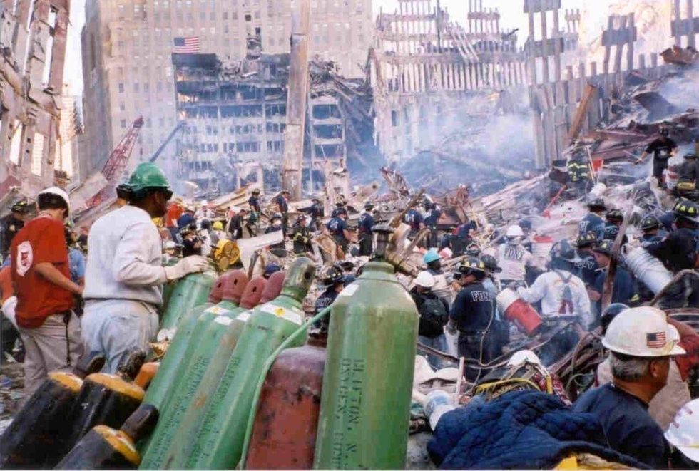 Crews working at Ground Zero after the 9/11 attacks.