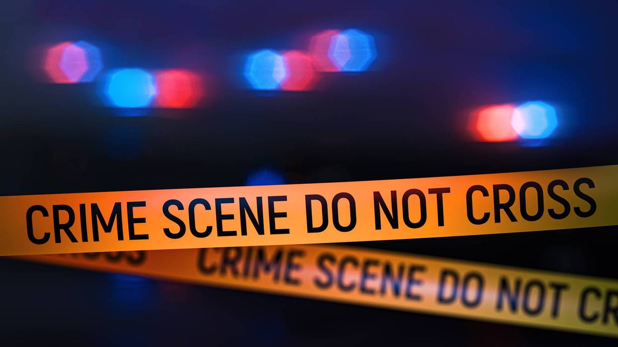 Crime scene police tape with flashing lights