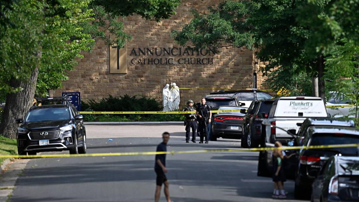 Crime scene tape outside Annunciation Catholic Church in Minneapolis