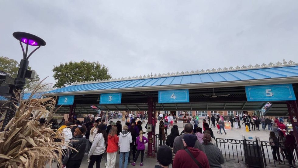 Crowds line up for a Fright Fest night at Six Flags St. Louis in 2025