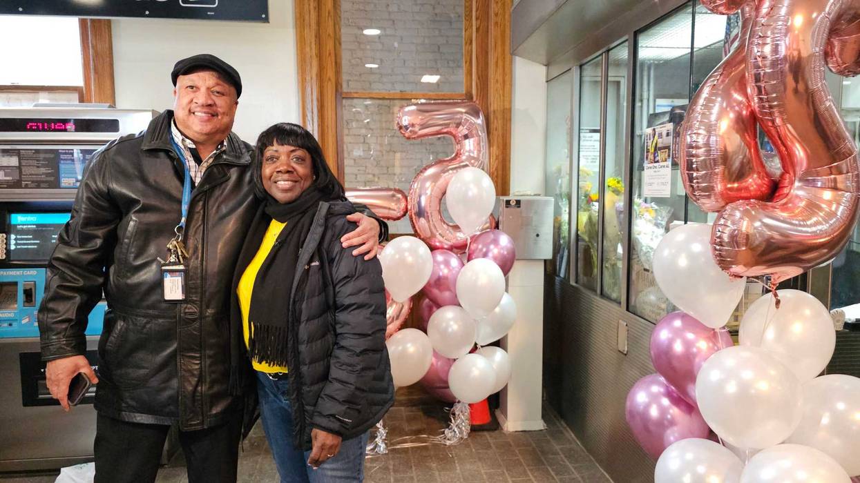 CTA employee poses with retiring Janet Martin on her last day