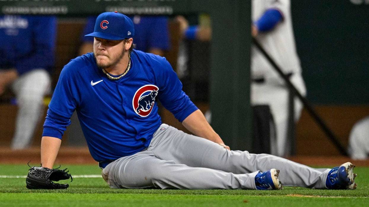 Cubs left-hander Justin Steele reacts after suffering a left hamstring injury.