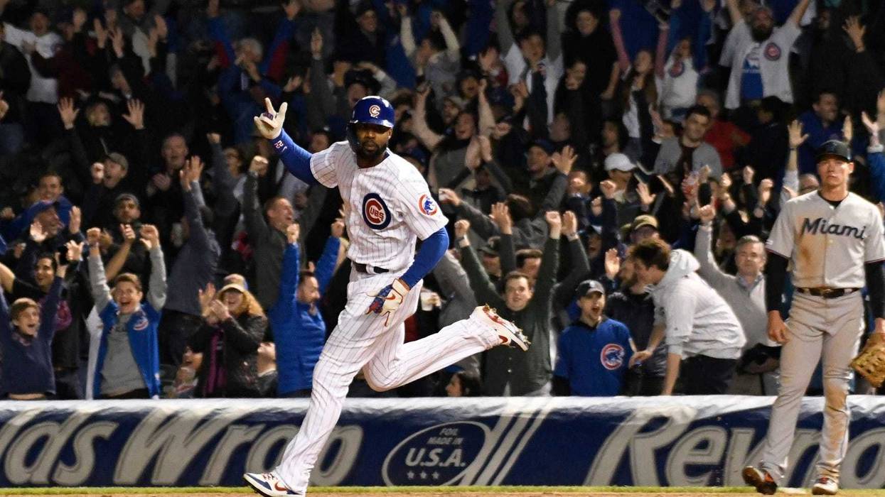 Cubs outfielder Jason Heyward rounds the bases after hitting a walk-off homer against the Marlins.