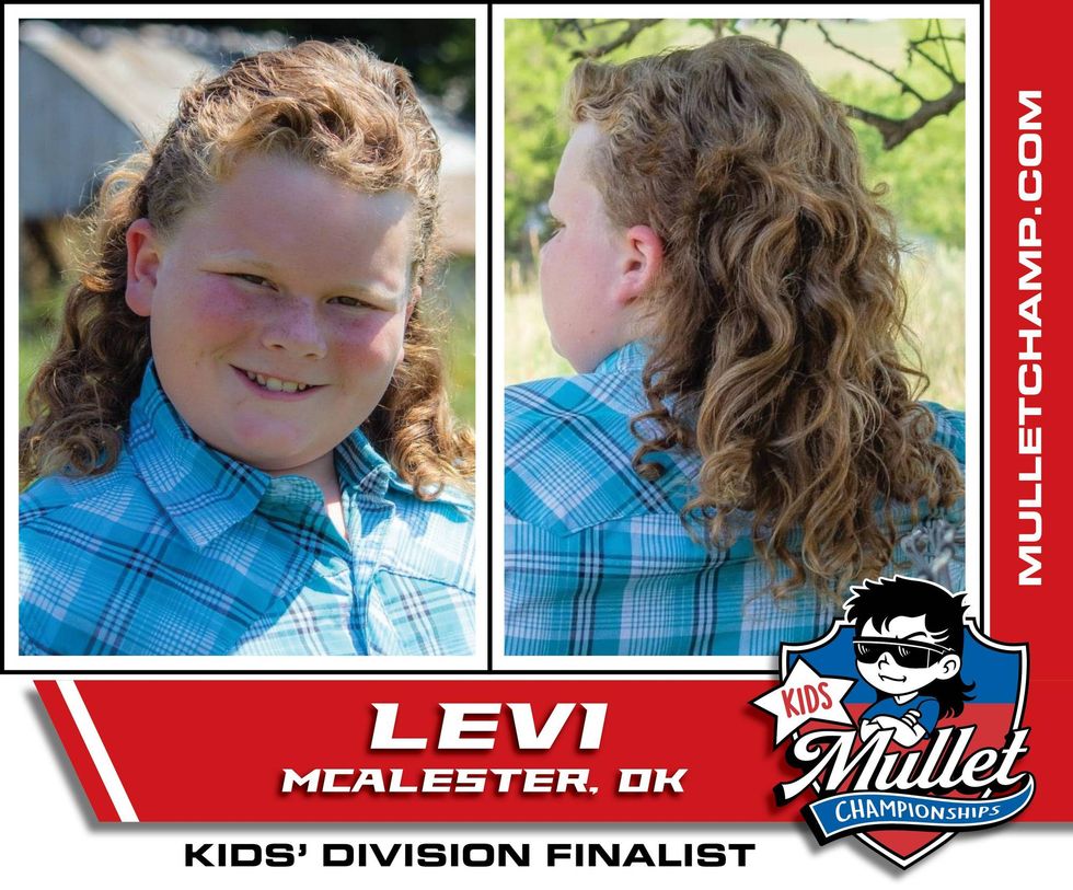 Curly haired kid rocks a mullet