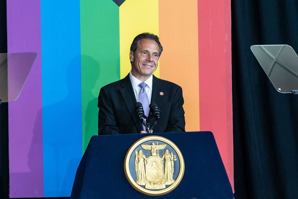 CURRENT CHELSEA PIERS, NEW YORK, UNITED STATES - 2021/06/24: Governor Cuomo and members of LGBTQ community celebrate 10 year anniversary of marriage equality at Current Chelsea Piers. During ceremony Governor Andrew Cuomo signed the Gender Recognition Act. The Act expanded protections for transgender and non-binary New Yorkers and allows New Yorkers to use "X" as a non-binary sex designation on New York State driver