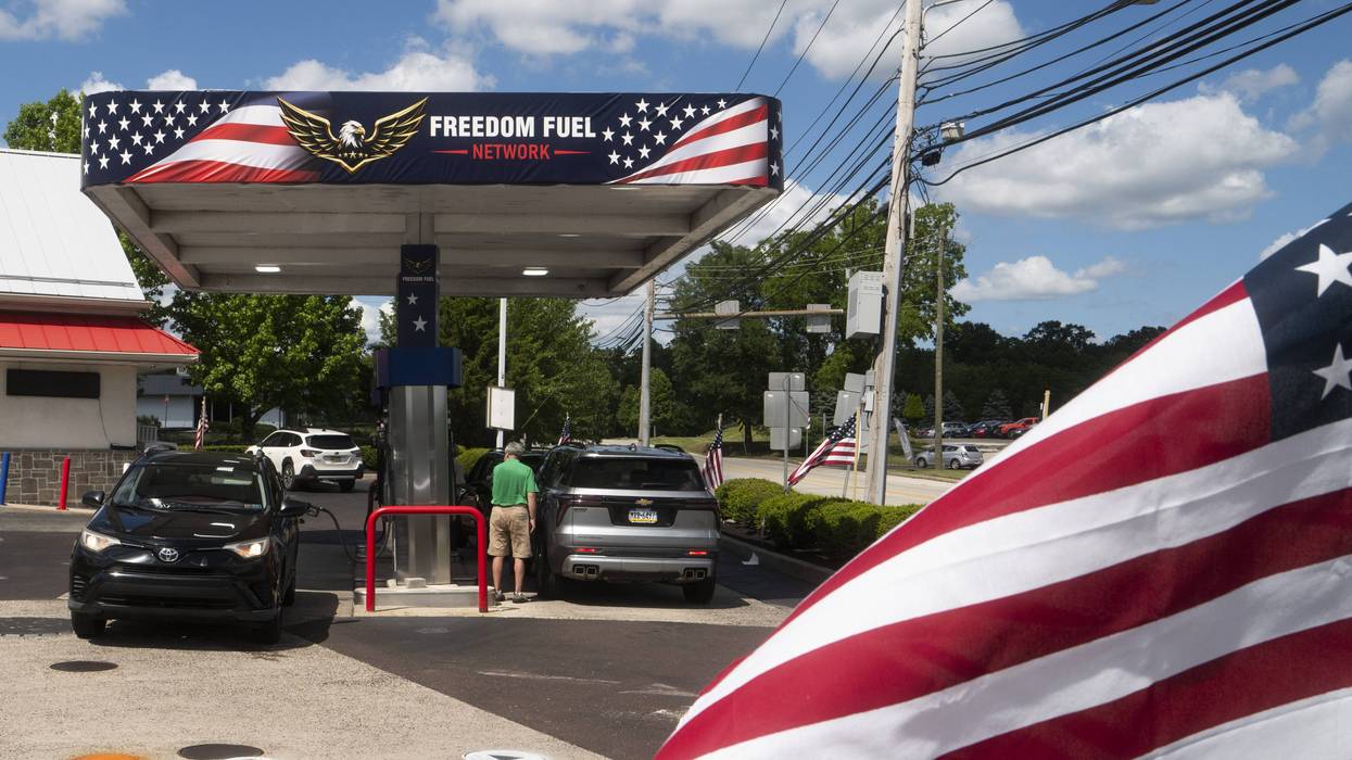 Customers pump gas at a Freedom Fuel Network station on July 8, 2026 in Dresher, Pennsylvania.