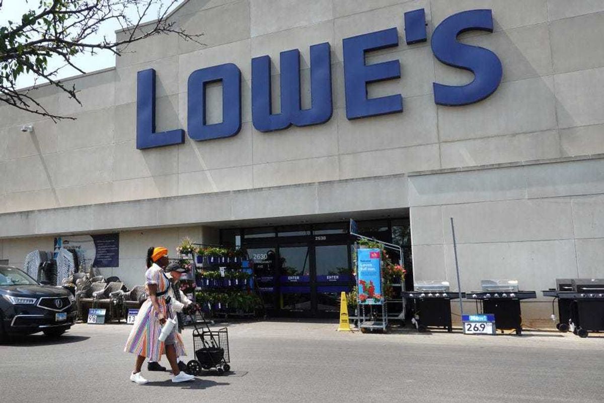 Customers shop at a Lowe's store on May 23, 2023 in Chicago, Illinois. Despite reporting a 4.3% drop in comparable sales for the quarter ending May 5, Lowe's beat Wall Street’s revenue and earnings expectations driving the stock price higher in today's trading.