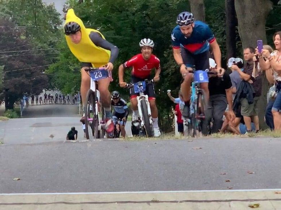 cyclist in banana suit