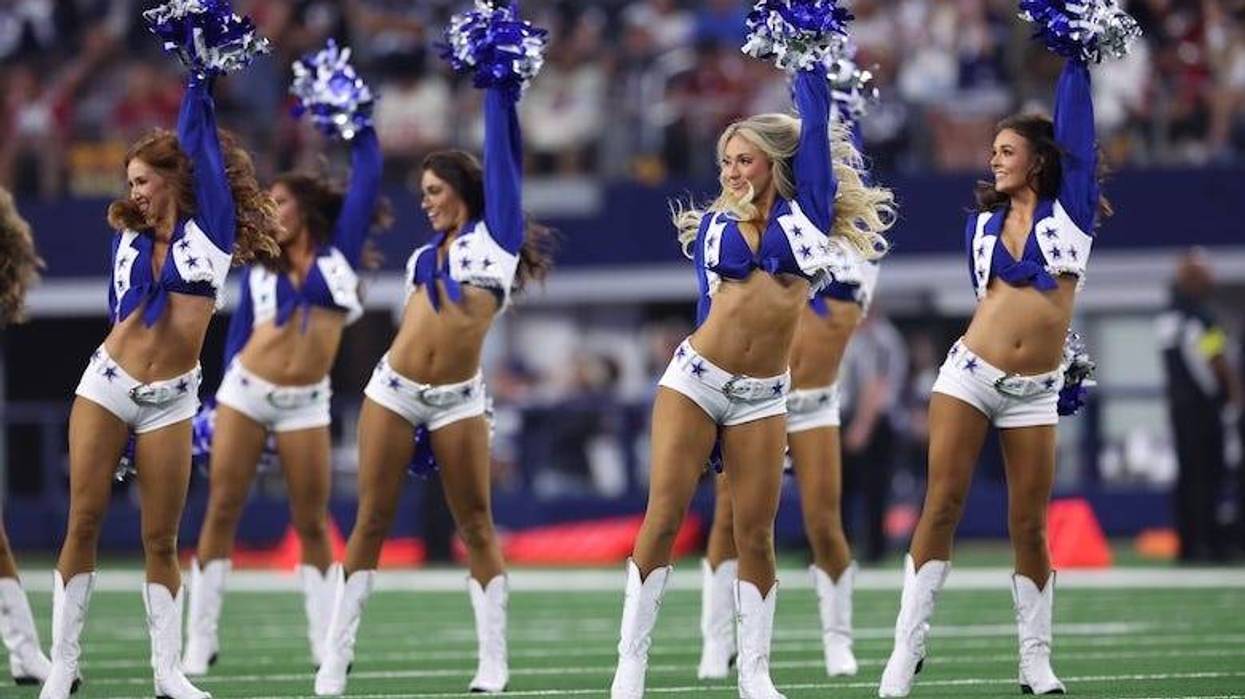 Dallas Cowboys cheerleaders are seen during the first quarter in the game at AT&T Stadium on November 03, 2025 in Arlington, Texas.