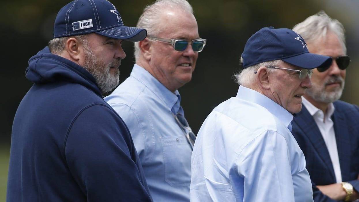 Dallas Cowboys head coach Mike McCarthy and CEO Stephen Jones and owner Jerry Jones