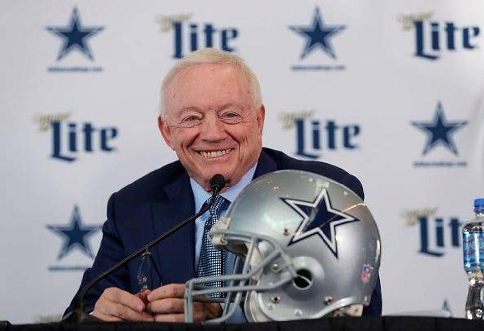 Dallas Cowboys owner Jerry Jones speaks at a press conference.