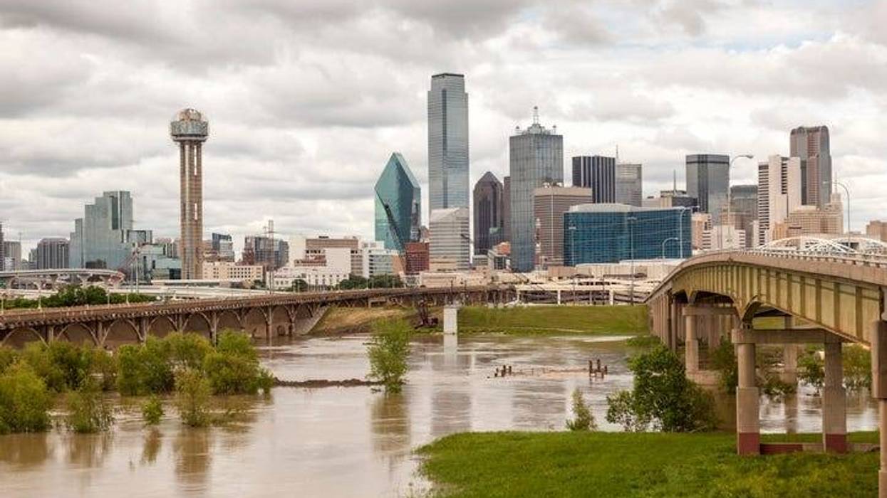 Dallas downtown skyline view with the Trinity River in foreground.Texas, United States