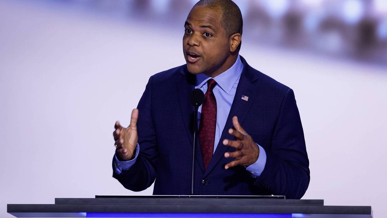 Dallas Mayor Eric Johnson speaks on stage on the second day of the Republican National Convention at the Fiserv Forum on July 16, 2024, in Milwaukee, Wisconsin.