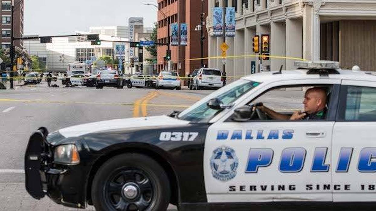 Dallas police officer patrolling downtown