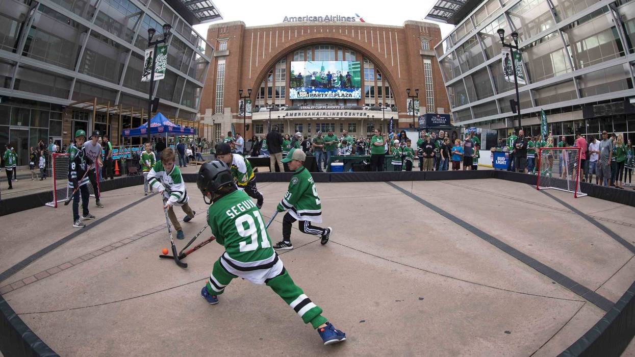 Dallas Stars fans congregate outside American Airlines Center before Game 3 against the St. Louis Blues.