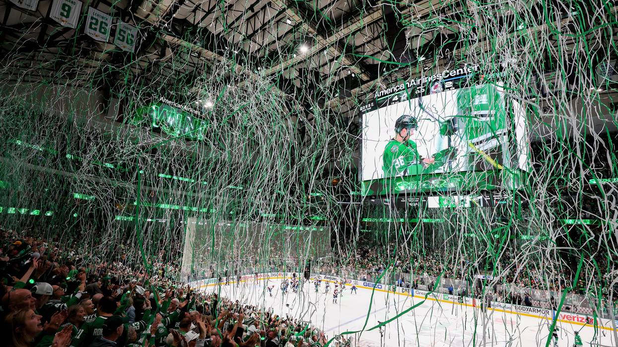 DALLAS, TEXAS - MAY 03: The Dallas Stars celebrate after defeating the Colorado Avalanche 4-2 in Game Seven of the First Round of the 2025 Stanley Cup Playoffs at American Airlines Center on May 03, 2025 in Dallas, Texas. (Photo by Richard Rodriguez/Getty Images)