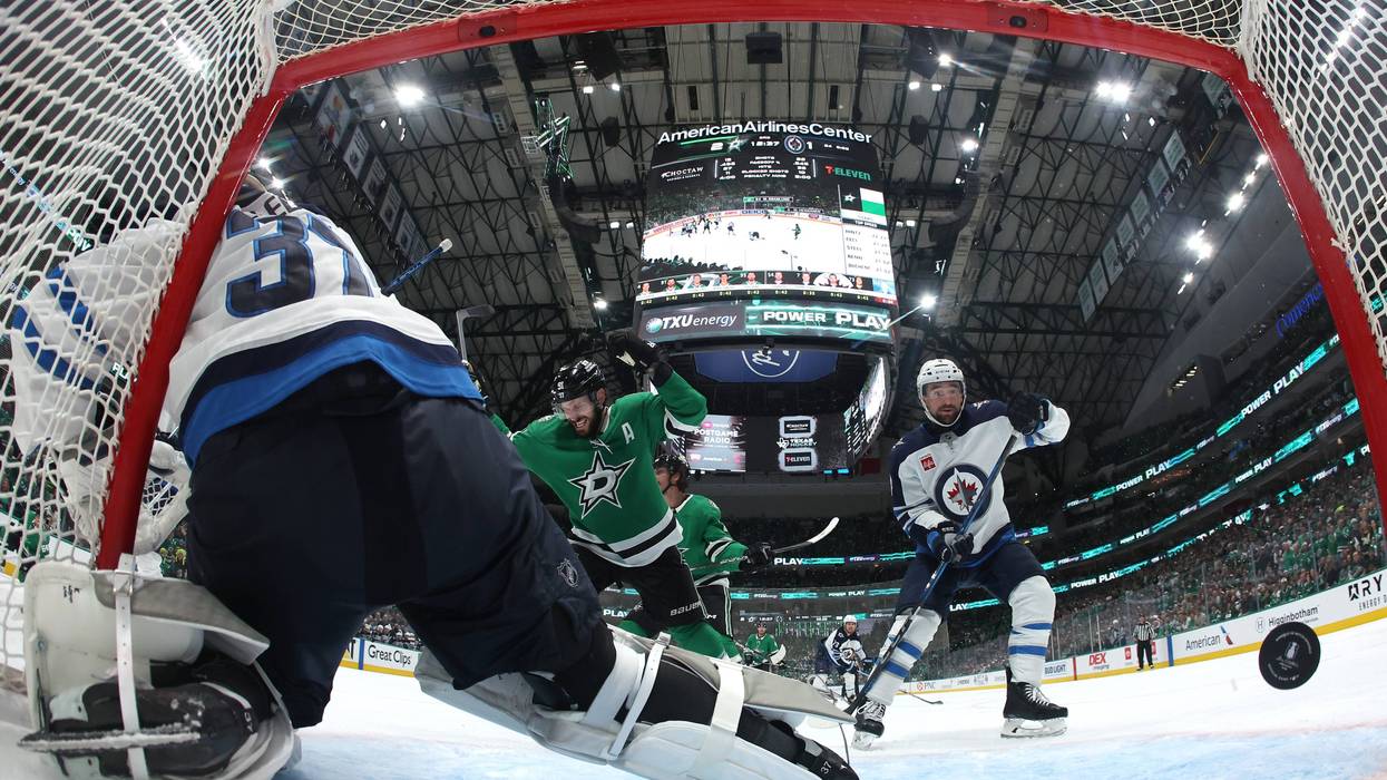 DALLAS, TEXAS - MAY 13: Tyler Seguin #91 of the Dallas Stars celebrates a goal scored by Mikael Granlund #64 during the third period of Game Four of the Second Round in the 2025 Stanley Cup Playoffs against the Winnipeg Jets at American Airlines Center on May 13, 2025 in Dallas, Texas. (Photo by Sam Hodde/Getty Images)