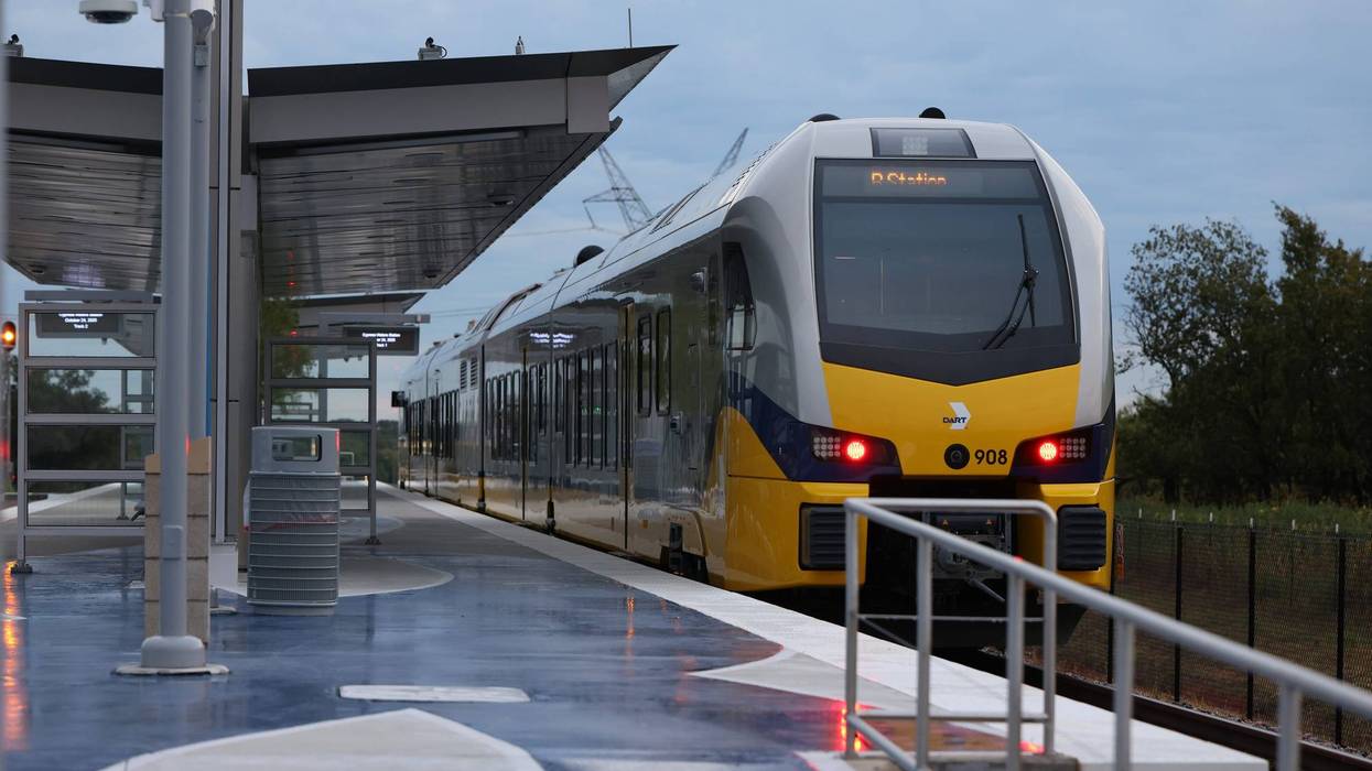 DALLAS, TEXAS - OCTOBER 24: A general view of a train at the Cypress Waters Station during the DART Silver Line Opening Ceremony on October 24, 2025 in Dallas, Texas. (Photo by Rick Kern/Getty Images for Dallas Area Rapid Transit)