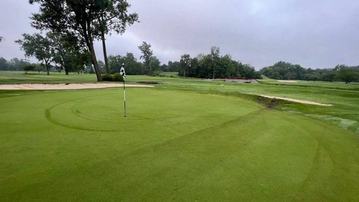 Damage caused by vandals who rode a golf cart onto the Dearborn Heights Warren Valley Golf Course