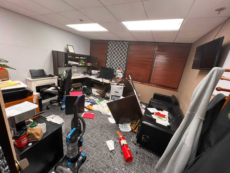 Damage done to the Tawfiq Islamic Center.