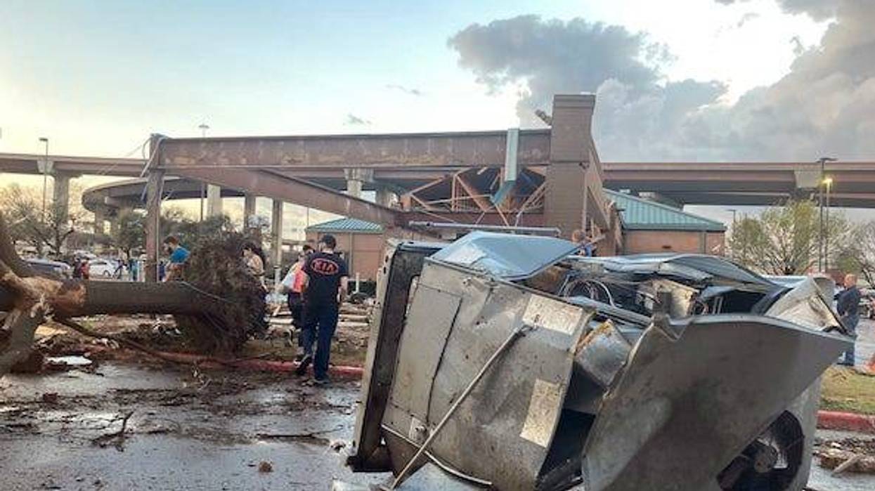 Damage from a possible tornado that may have touched down at I-35 and Hwy 45 in Round Rock