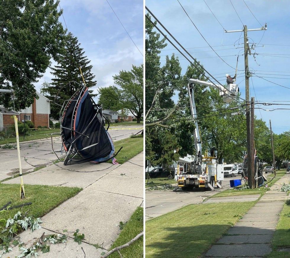 Damage in Fraser includes this trampoline