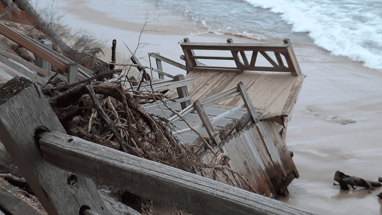 Damaged stairs at Pictured Rocks National Lakeshore