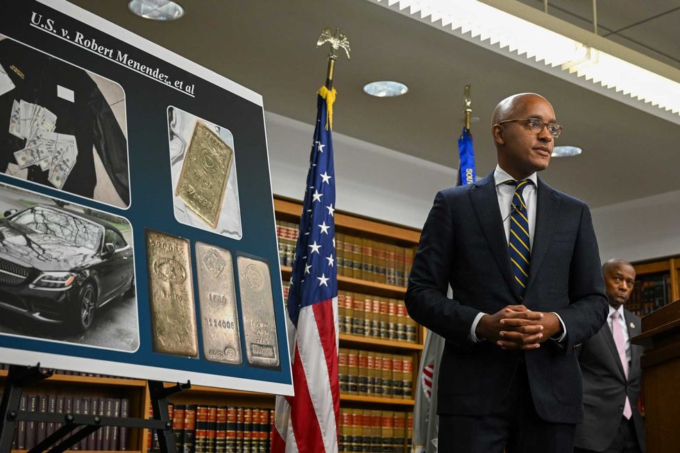 Damian Williams, U.S. Attorney for the Southern District of New York, speaks during a press conference after announcing that U.S. Sen. Robert Menendez (D-NJ) was indicted on corruption charges charges at the SDNY office on September 22, 2023