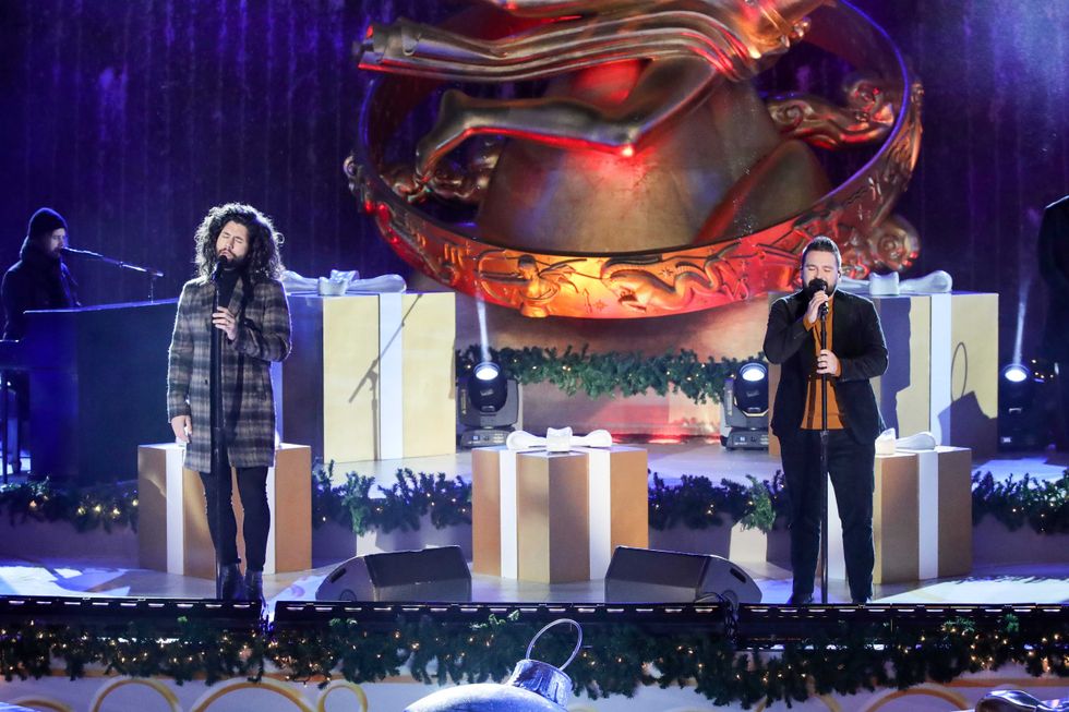 Dan Smyers and Shay Mooney of Dan + Shay perform during the 88th Annual Rockefeller Center Christmas Tree Lighting Ceremony at Rockefeller Center on December 02, 2020 in New York City.