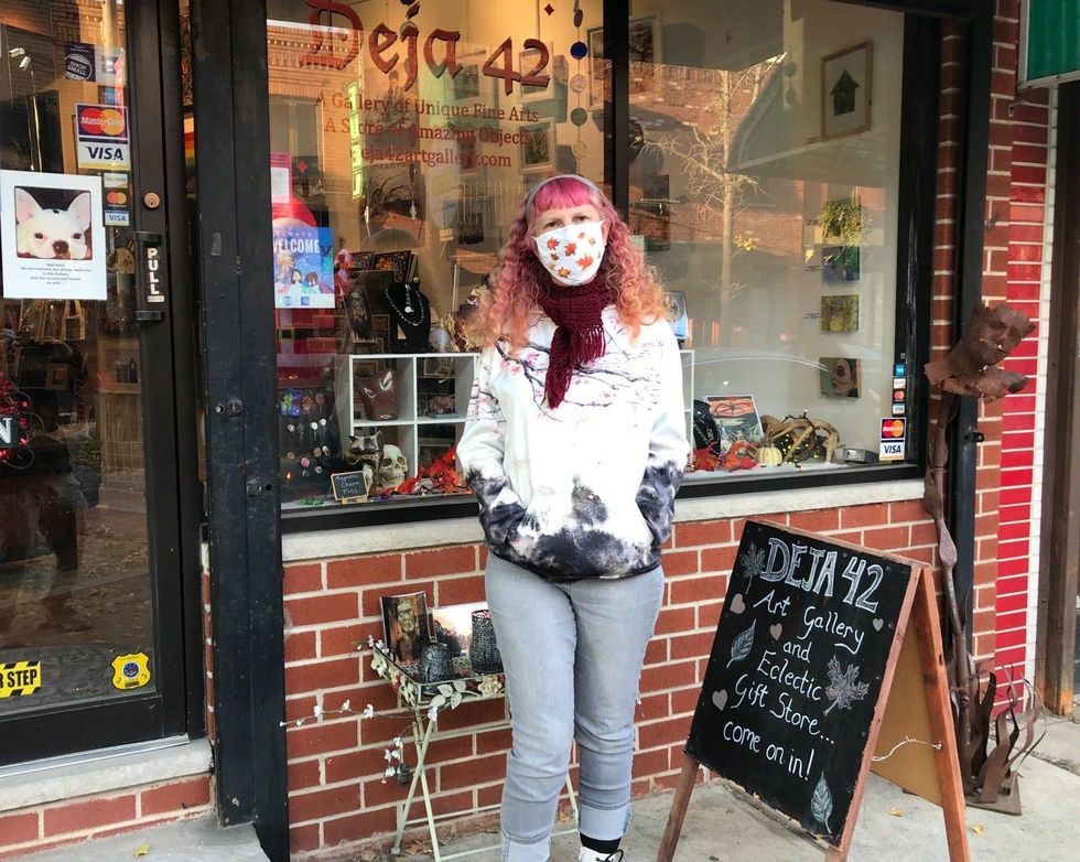 Dana Barbieri in front of her art gallery, Deja 42.