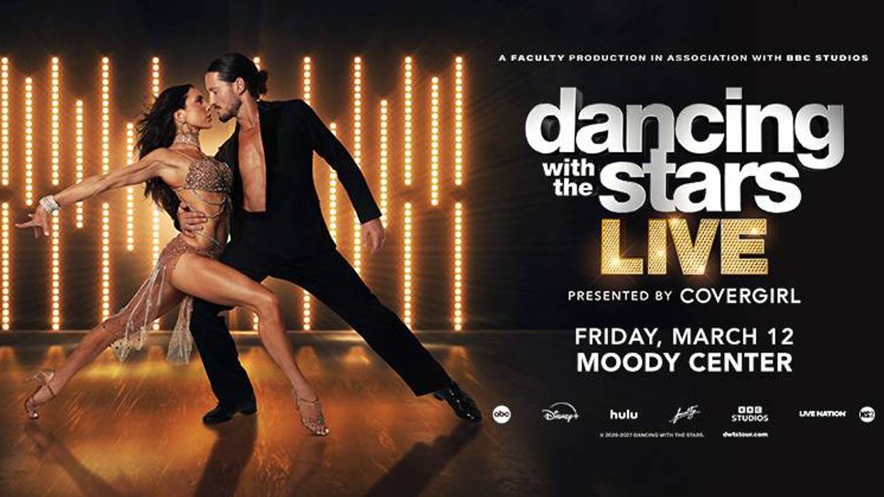 Dancing with the Stars Live poster: Male and female dancers in a dramatic ballroom pose.
