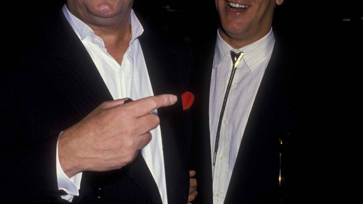 Danny Aiello (left) and son Rick Aiello (right) attend the premiere of 'Do The Right Thing' in 1989.